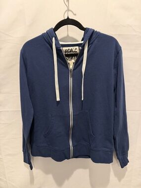 Peace Love World Navy Hoodie with White Trim. Size S. Casual, activewear, peace